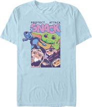 Star Wars: The Mandalorian and Grogu Men's Star Wars The Mandalorian and Grogu Protect Attack Snack Collage  Graphic T-Shirt