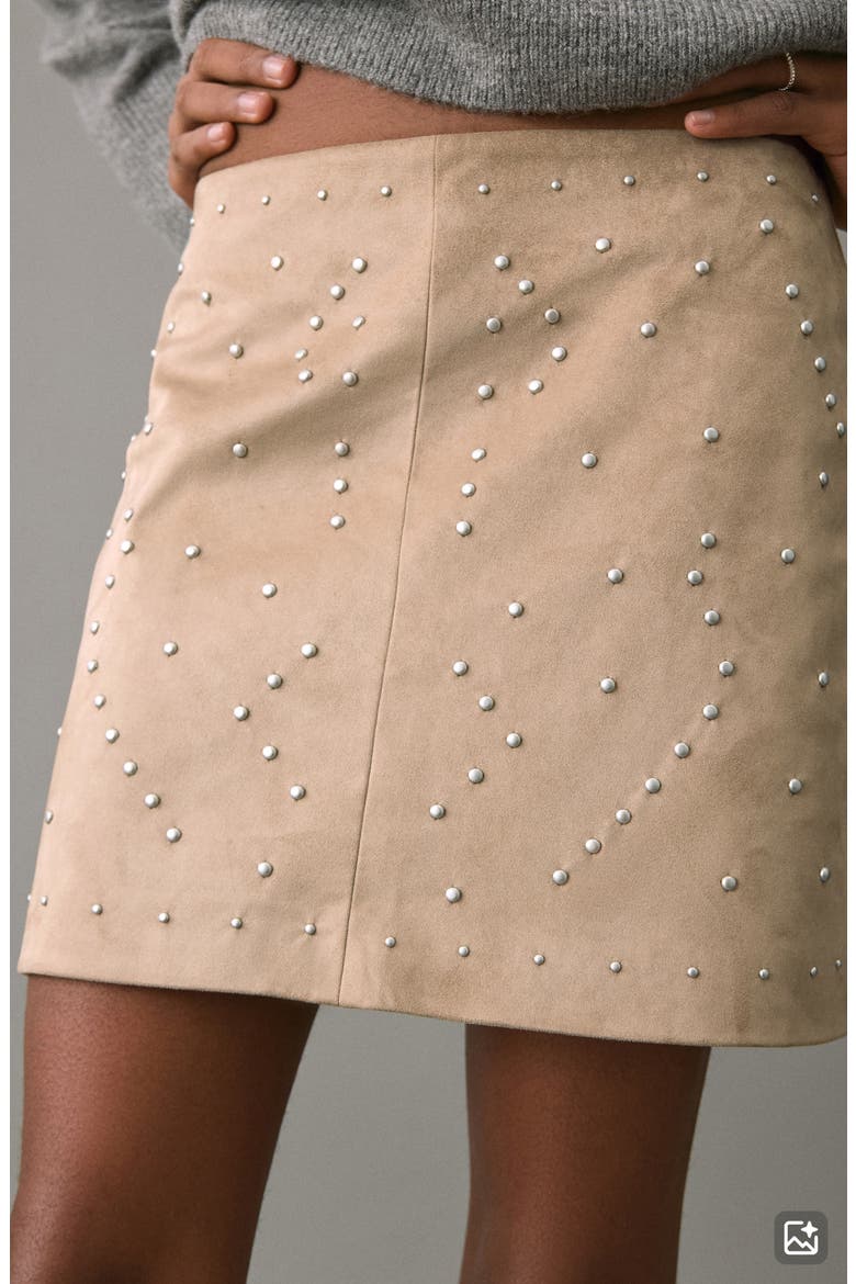Studded Faux Suede Miniskirt, Alternate, color, SAND