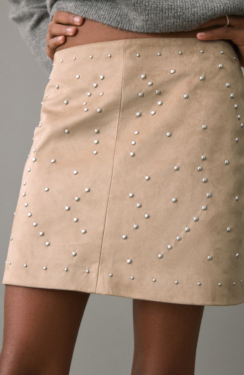 MANGO TEEN Studded Faux Suede Miniskirt, Alternate, color, Sand