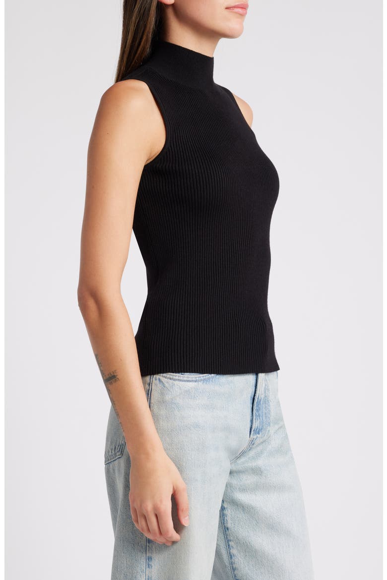 Mock Neck Sleeveless Rib Sweater, Alternate, color, RICH BLACK