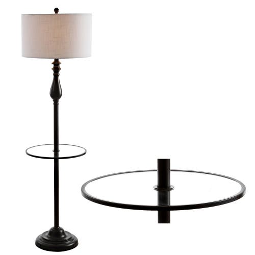 Jonathan Y Laine 60" Metal/glass Led Side Table And Floor Lamp, Oil Rubbed Bronze In Oil Rubbed Bronze