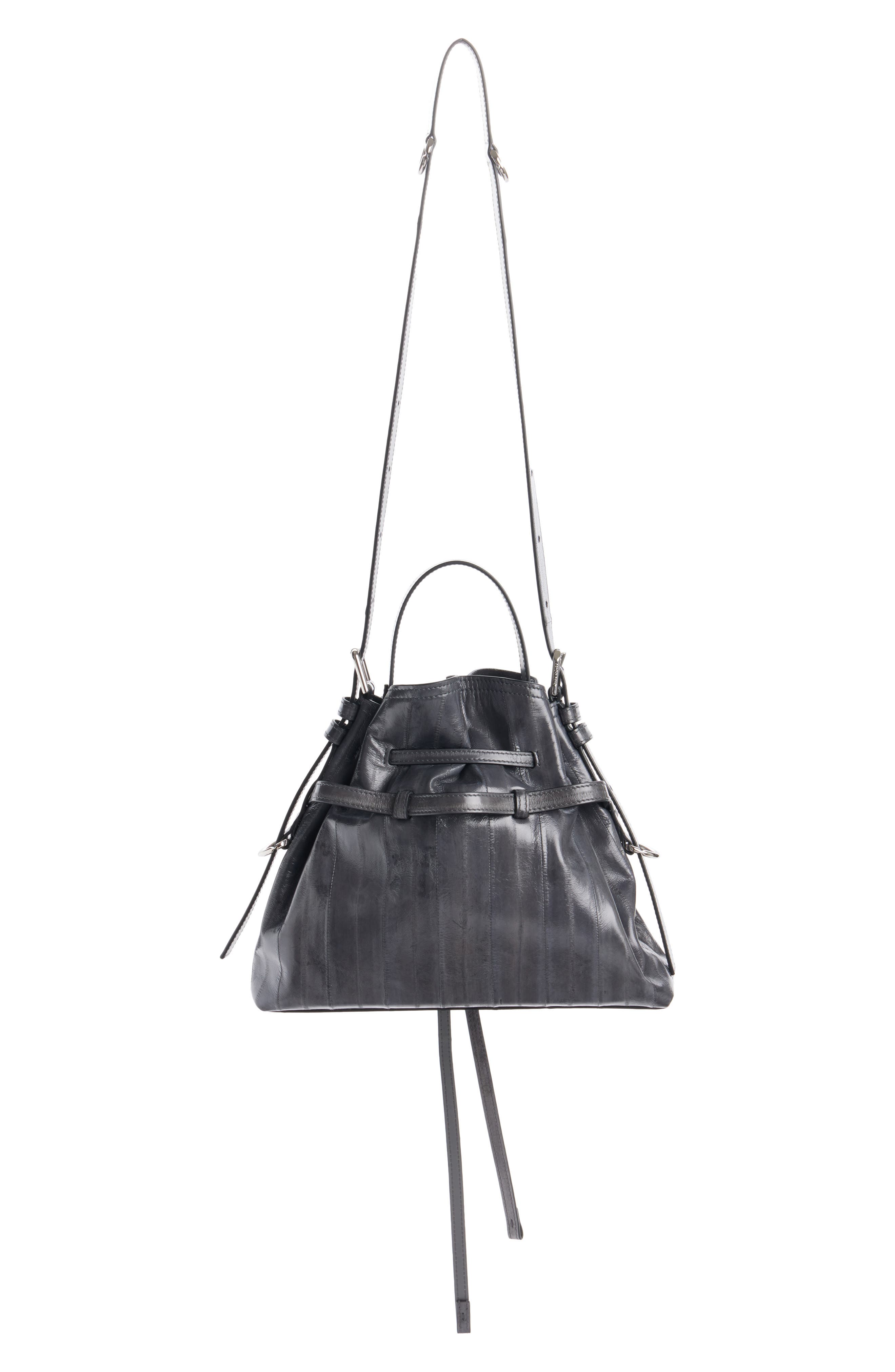 Small Voyou Eel Skin Bucket Bag, Alternate, color, DARK GREY