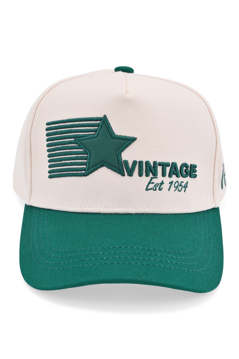 Two Tone Vintage Star Baseball Cap, Main, color, BONE/ GREEN