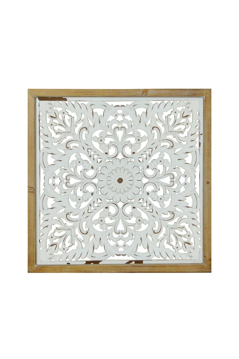 Square Damask Cutout Wall Decor, Main, color, Brown