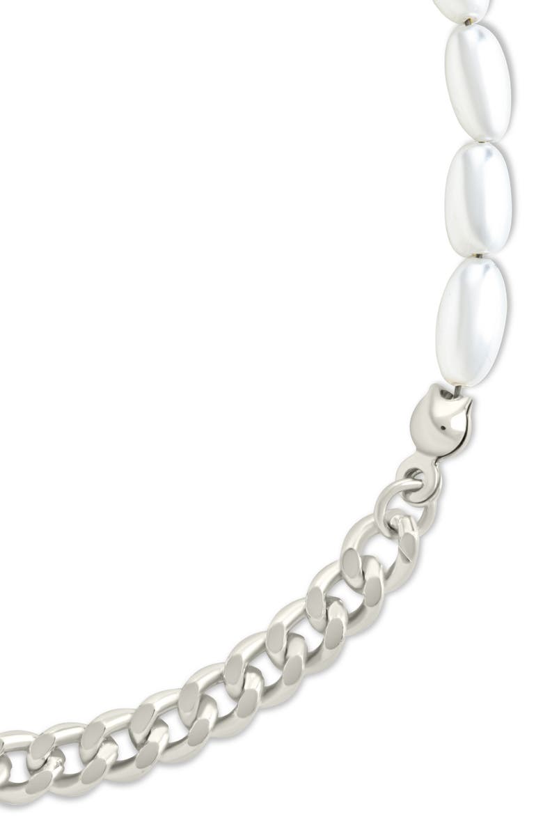 Sterling Forever Nell Curb Chain & Faux Pearl Beaded Bracelet, Alternate, color, Silver