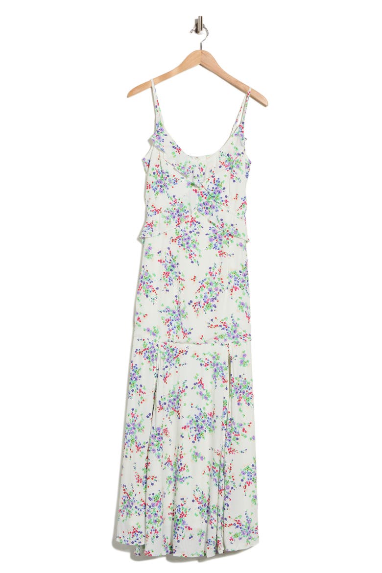 Ruffle V-Neck Maxi Dress, Alternate, color, IVORY/ VIOLET
