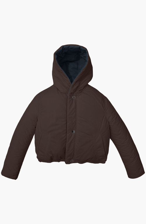 Caalo Reversible Sustainable Down Short Coat In Dark Brown