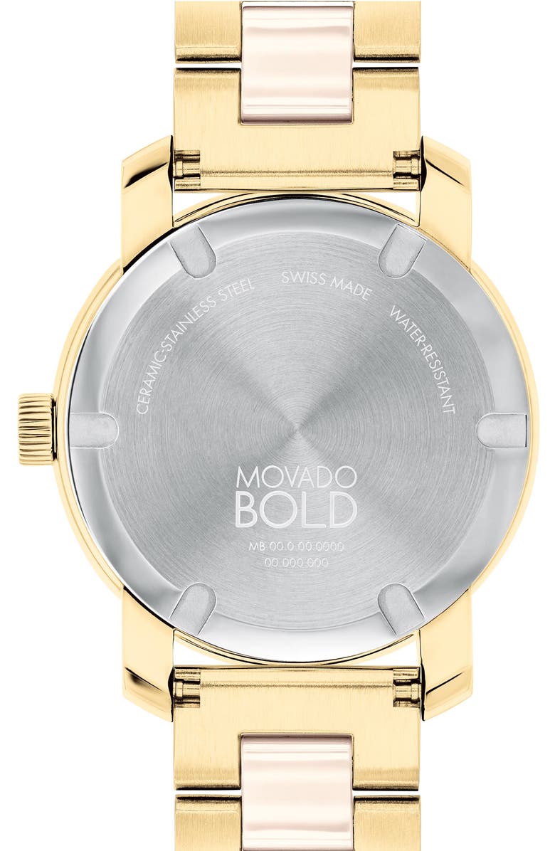 Movado Bold Iconic Crystal Bracelet Strap Watch, 36.3mm, Alternate, color, Taupe