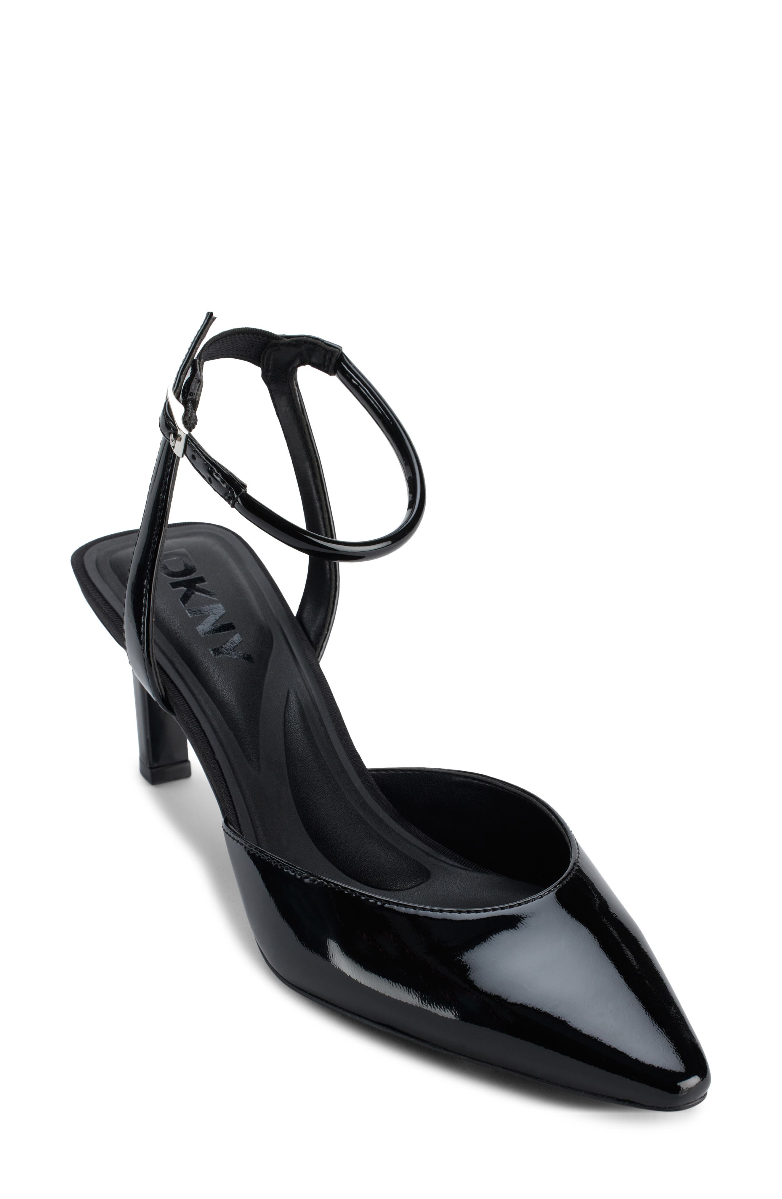 DKNY Ankle Strap Pointed Toe Pump, Main, color, Black