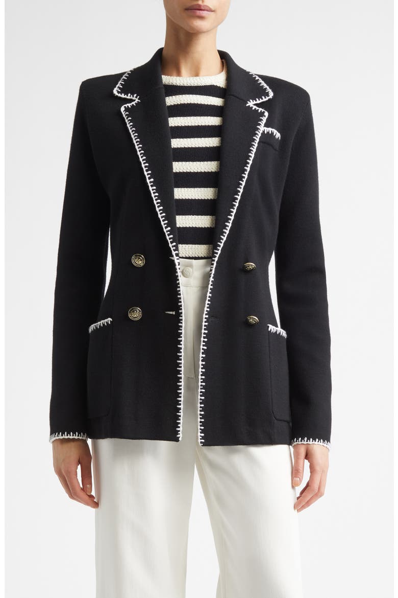 Signature Wool Blend Double Face Knit Jacket, Main, color, BLACK / ALABASTER