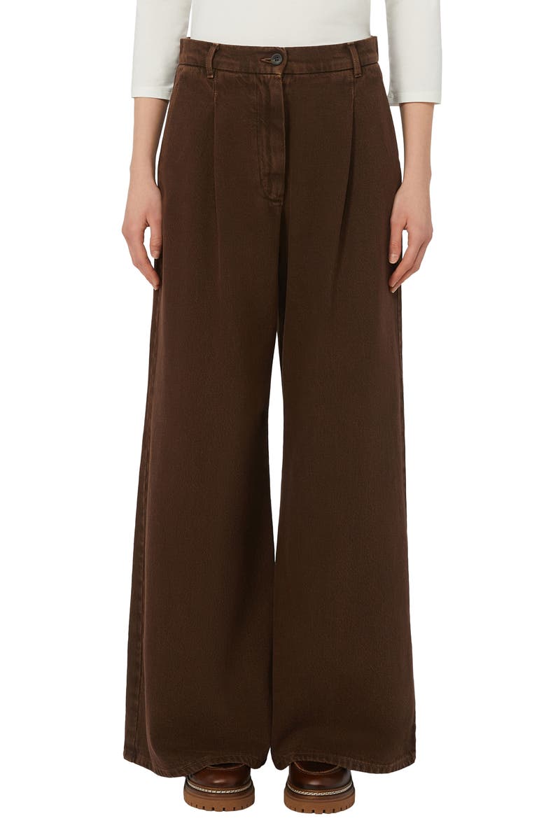 Weekend Max Mara Nanda Pleated High Waist Wide Leg Jeans, Main, color, Chocolate