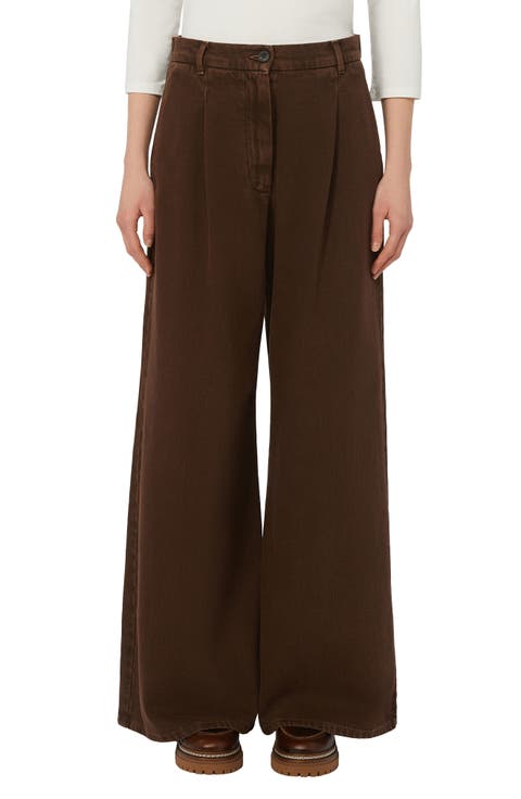 Nanda Pleated High Waist Wide Leg Jeans (Chocolate)