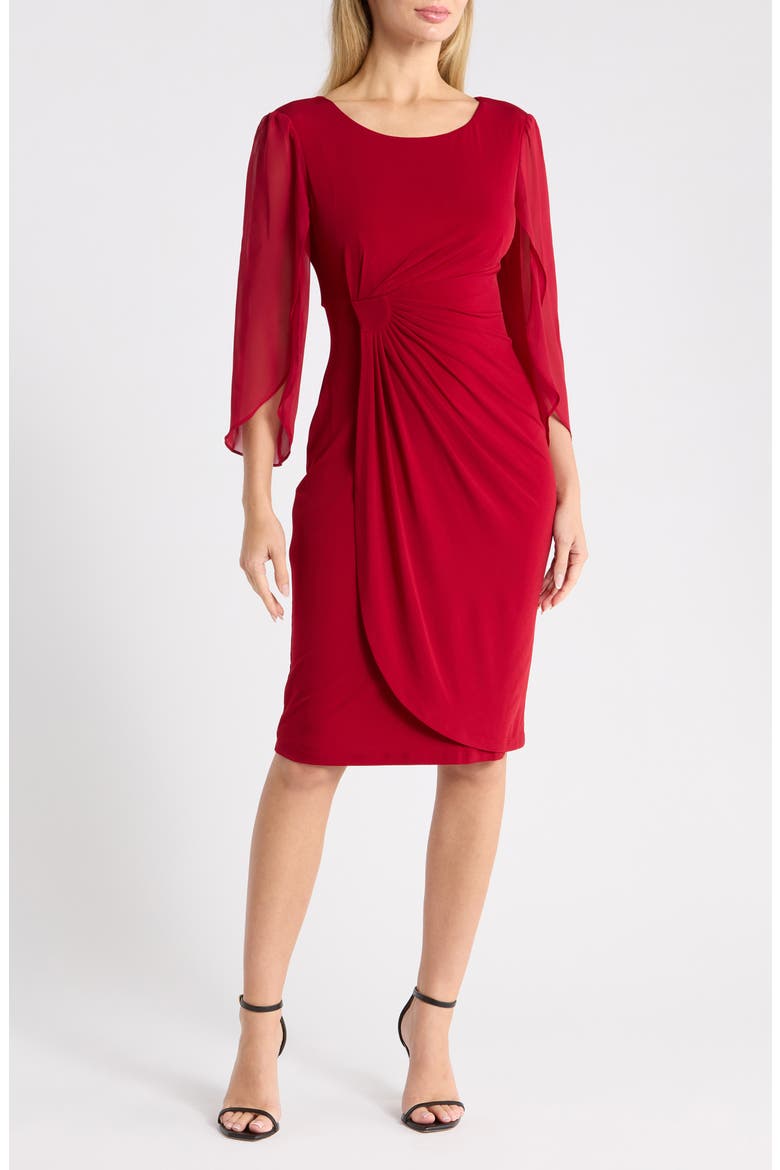 Sheer Sleeve Dress, Main, color, CRIMSON