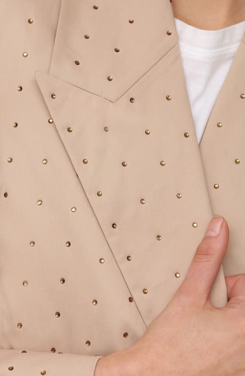 Avec Les Filles Rhinestone Trench Coat In Khaki Studded