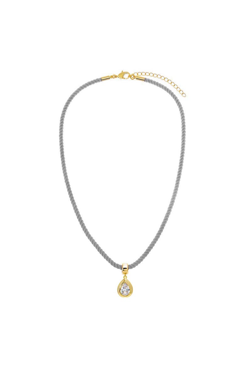 Colored CZ Pear Bezel Pendant & Twisted Cotton Rope Necklace, Main, color, Gold