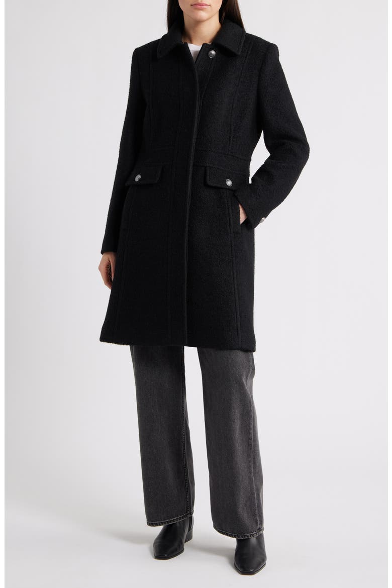Bouclé Longline Coat, Main, color, BLACK