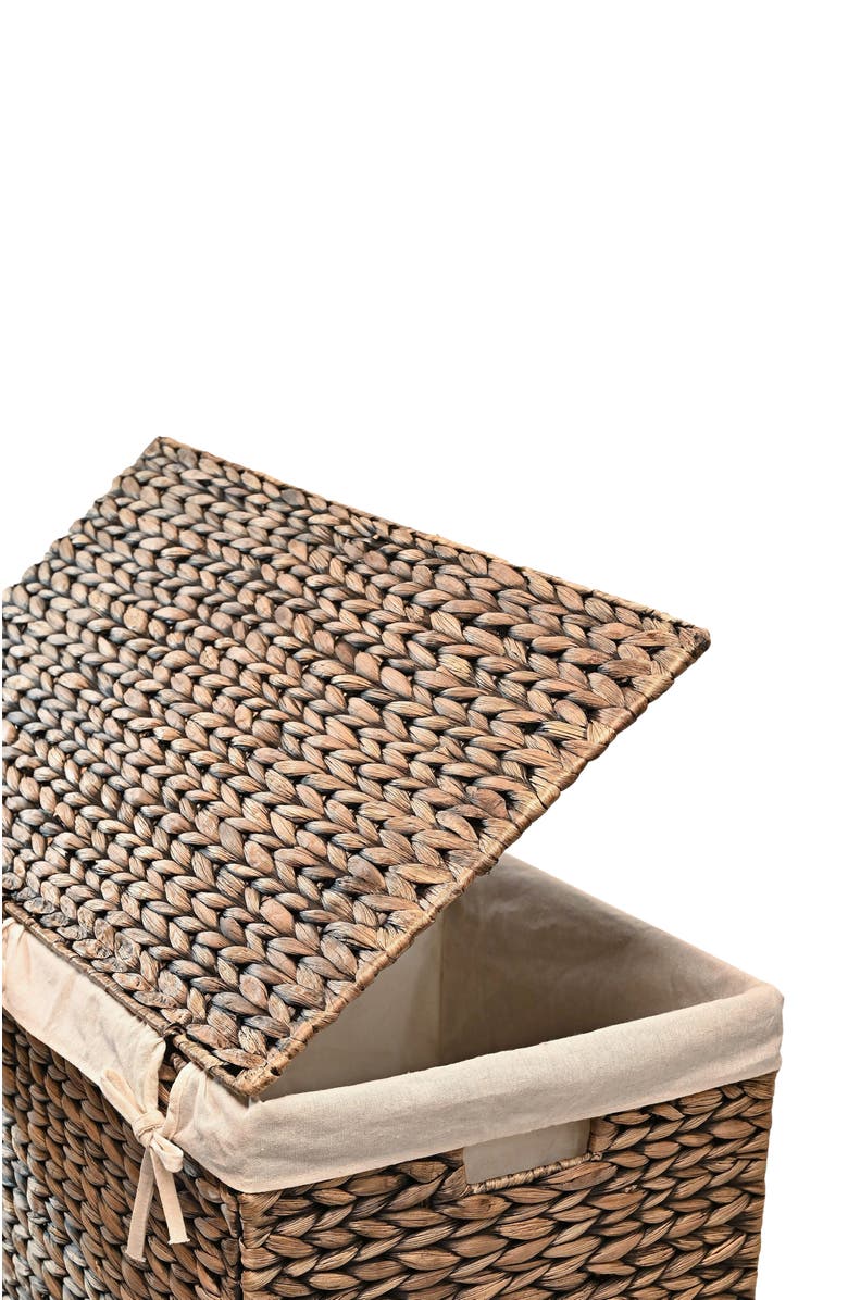 HAPPIMESS Sawyer Classic Farmhouse Handwoven Hyacinth 2-Section Collapsible Laundry Hamper with Washable Liner, Handles, and Lid, Alternate, color, Brown