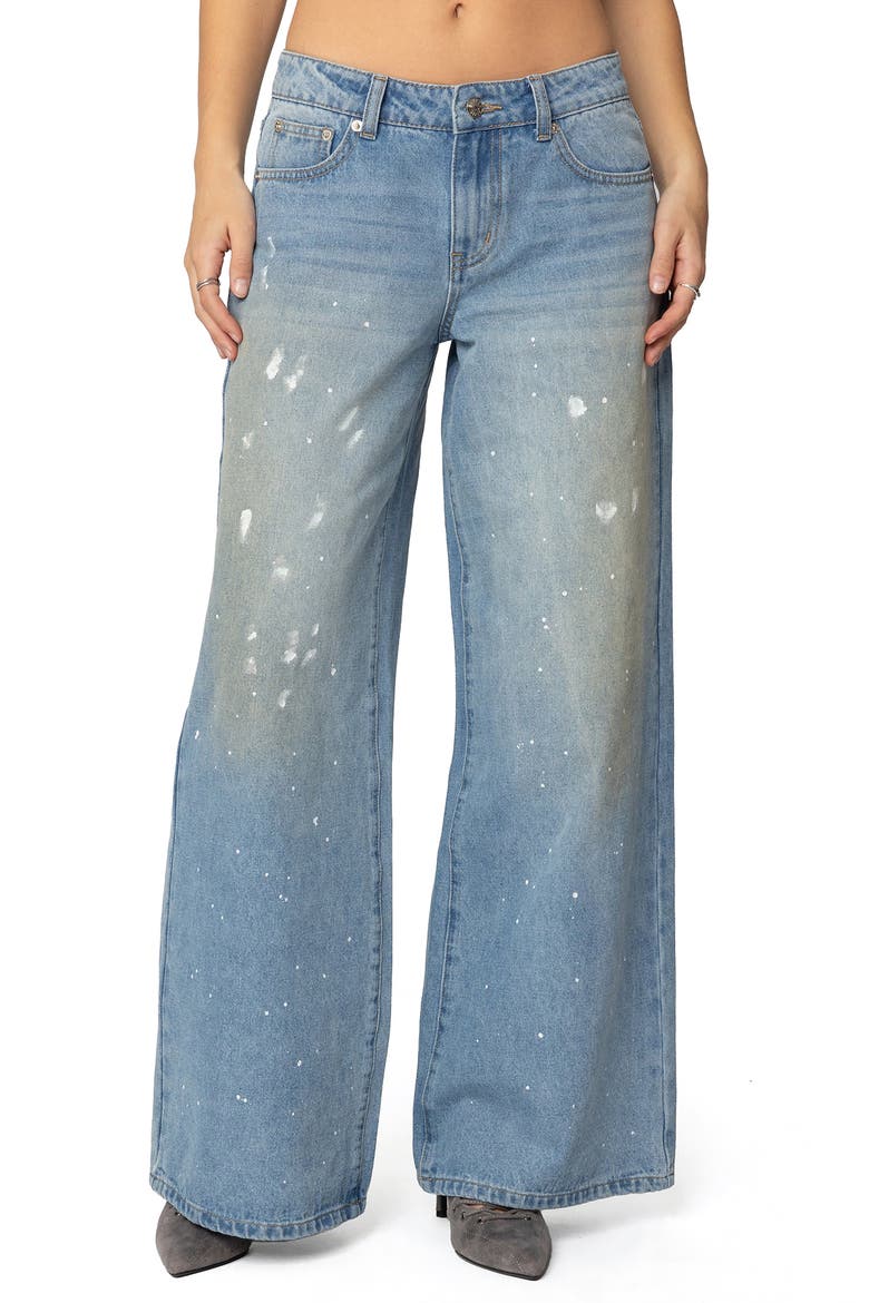 Paint Splatter Wide Leg Jeans, Main, color, LIGHT-BLUE