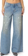 EDIKTED Paint Splatter Wide Leg Jeans