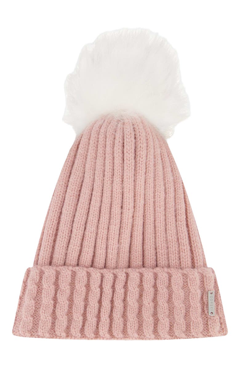 GORSKI Knit Hat With Pompom, Main, color, Light Pink/White