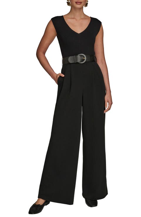 Sleeveless Belted Mixed Media Jumpsuit