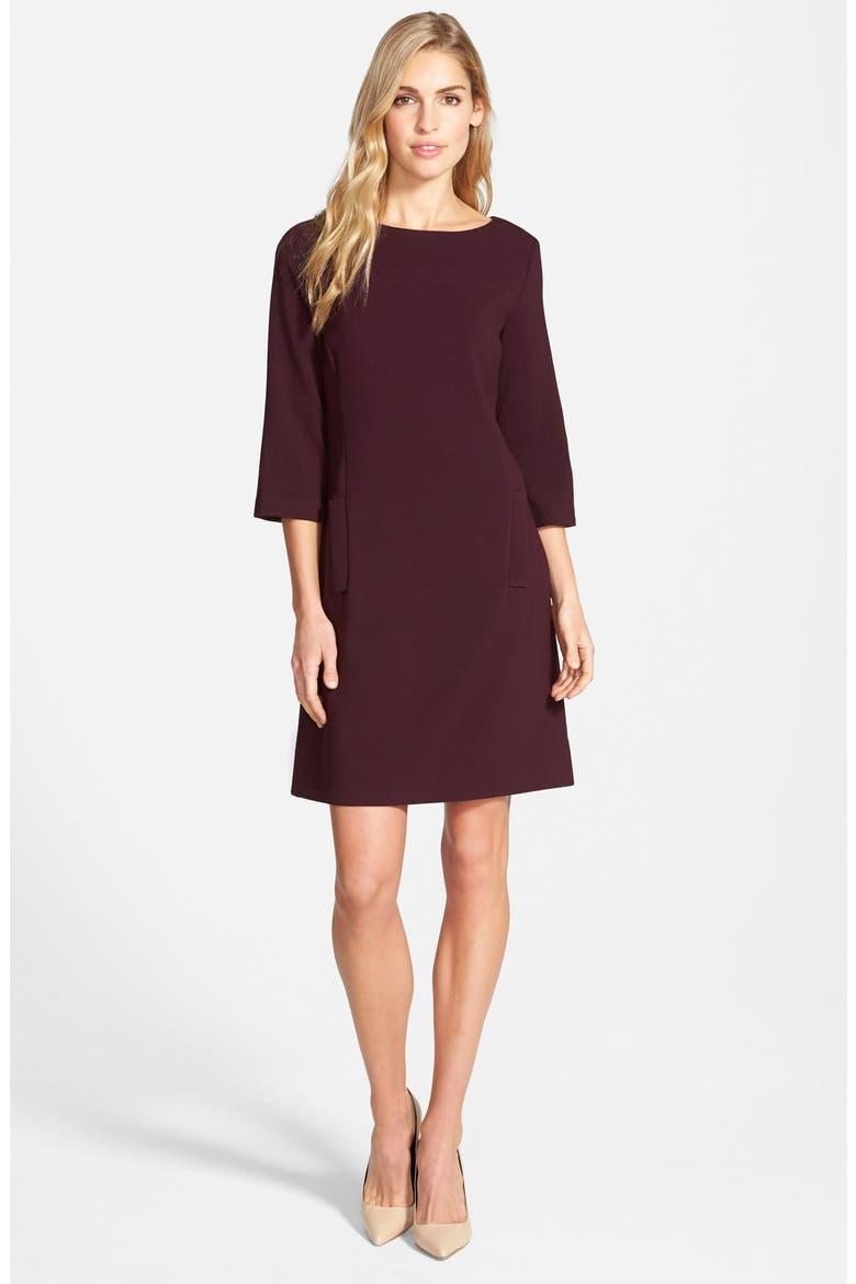 Pocket Detail Crepe Shift Dress, Alternate, color, PLUM STONE