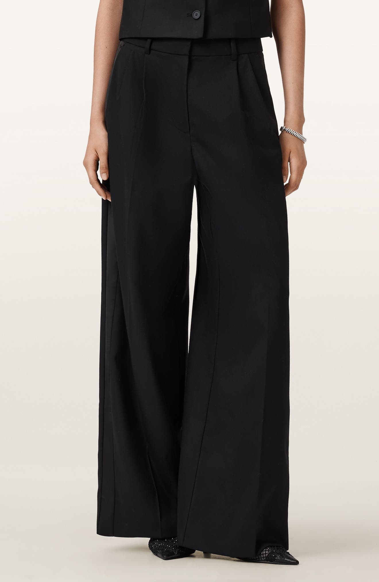 AllSaints Noa Stretch Wool Blend Wide Leg Pants