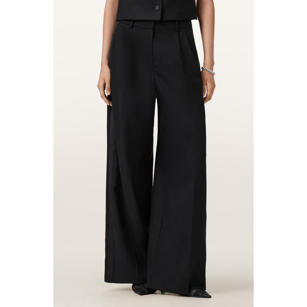 Allsaints Noa Stretch Wool Blend Wide Leg Pants In Black
