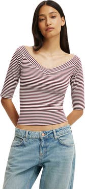 Cotton On Women's Bella Off Shoulder V Neck 3/4 Tee