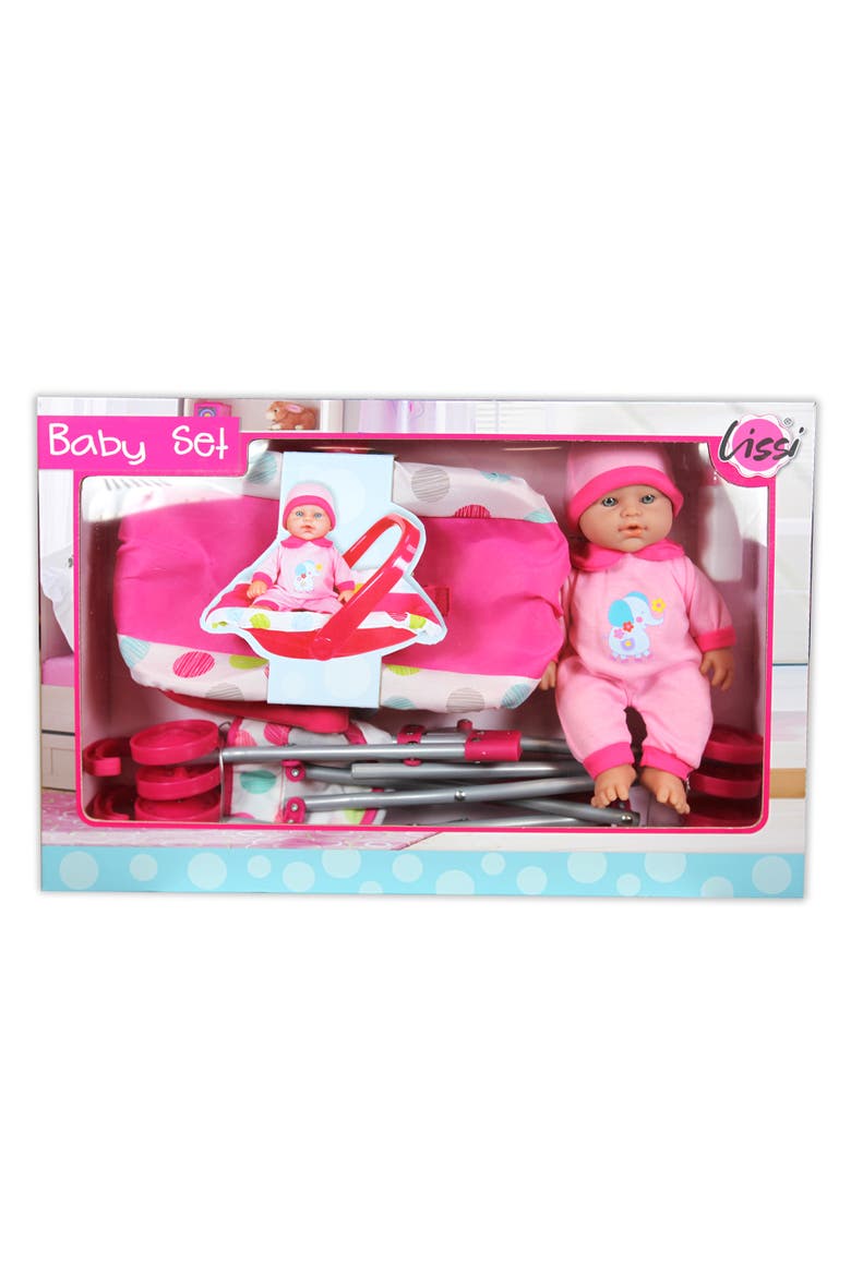 12 Inch Baby Doll & Push Carry Travel Set, Alternate, color, Multicolored