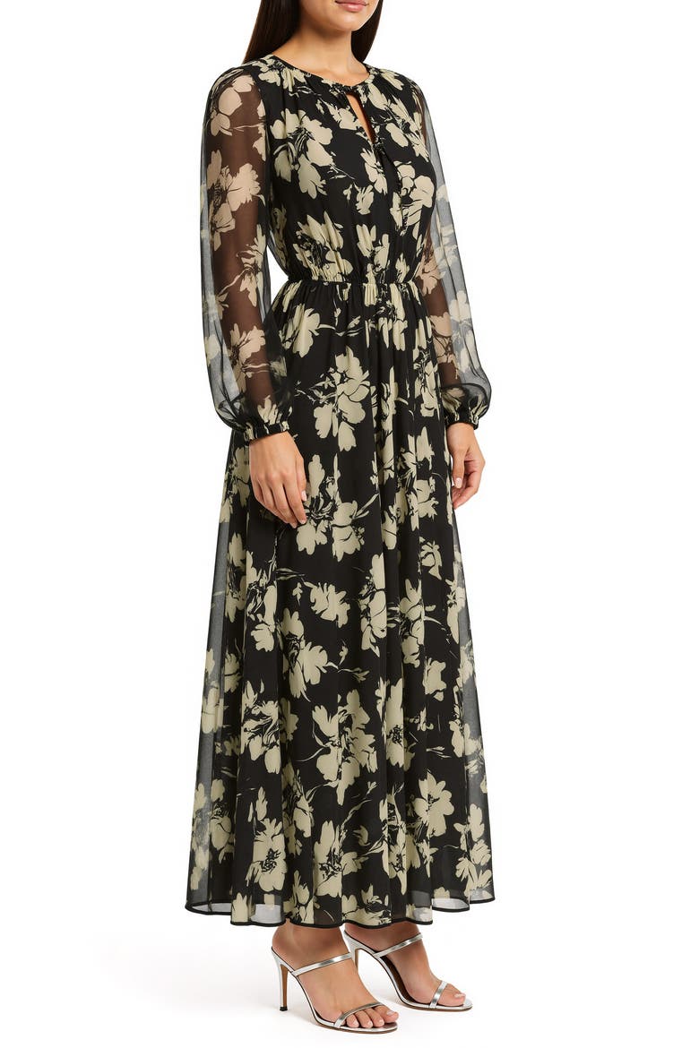 Floral Long Sleeve Maxi Dress, Alternate, color, BLACK CREAM FLORAL
