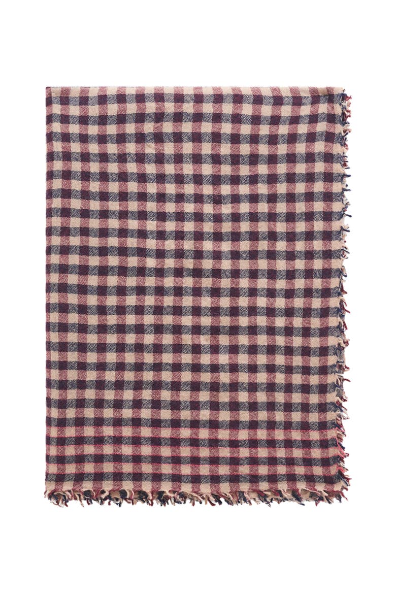 Silvia Gingham Fringe Scarf, Main, color, Bordeaux