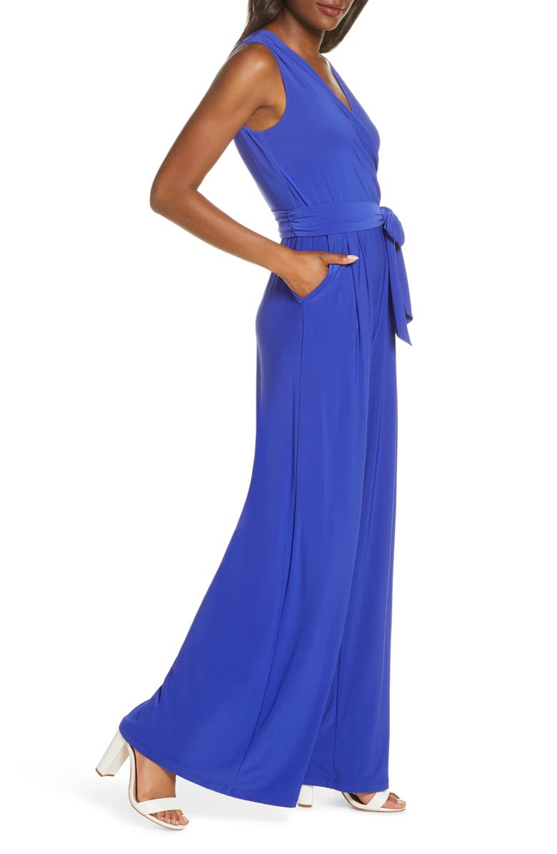 Eliza J Sleevless Wrap Bodice Jumpsuit, Alternate, color,