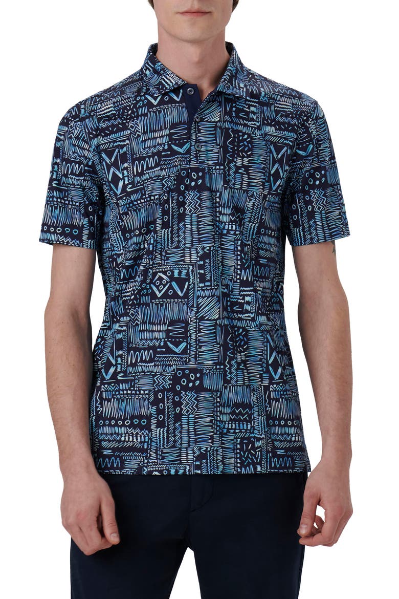Hendrix Digital Print Pima Cotton Polo, Main, color, NAVY