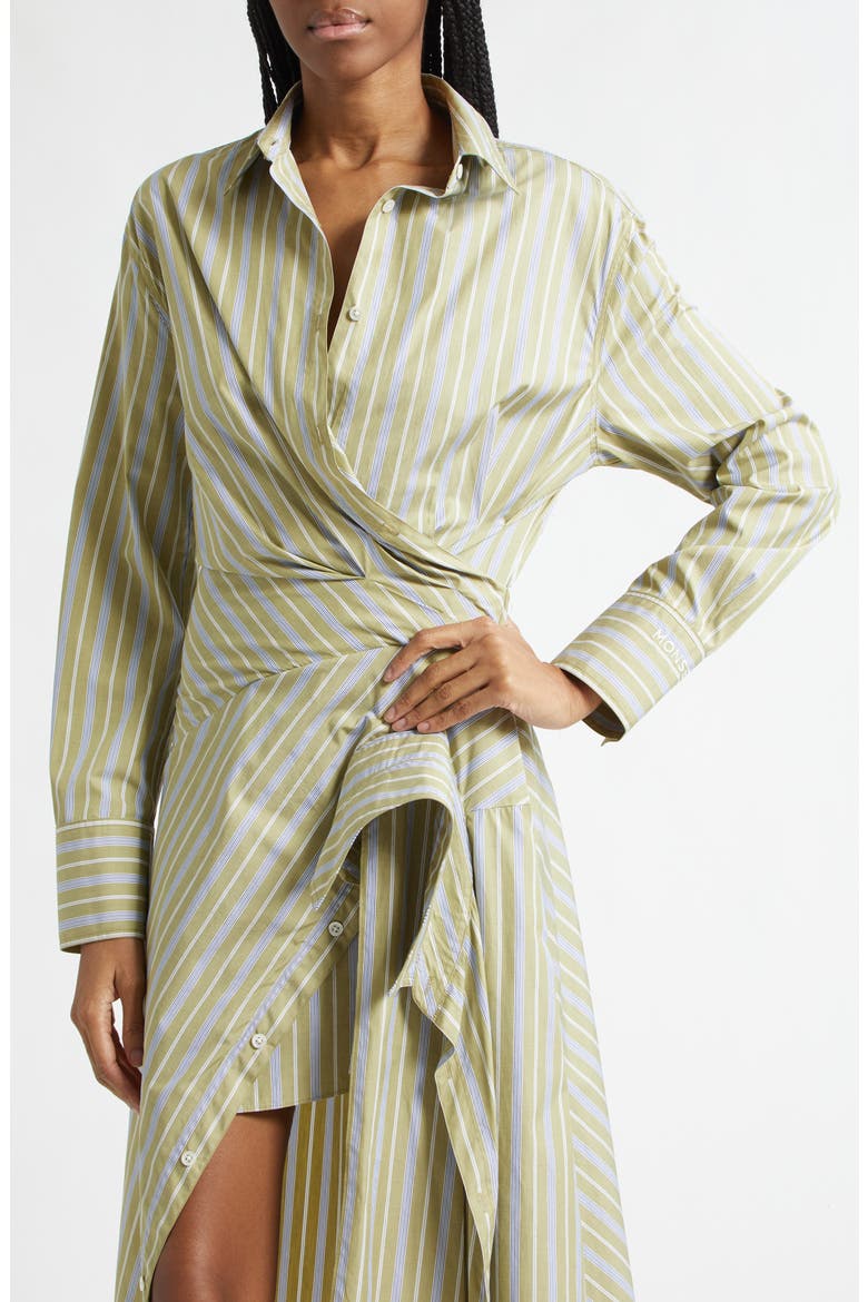 Cascade Stripe Long Sleeve Deconstructed Shirtdress, Alternate, color, LIGHT OLIVE