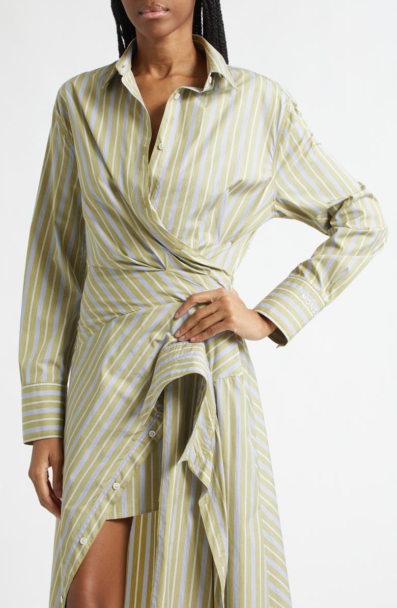 MONSE Cascade Stripe Long Sleeve Deconstructed Shirtdress, Alternate, color, Light Olive