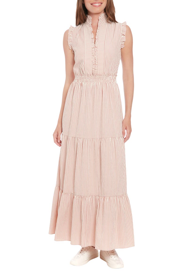 Stripe Ruffle Sleeveless Tiered Maxi Dress, Main, color, ROSE