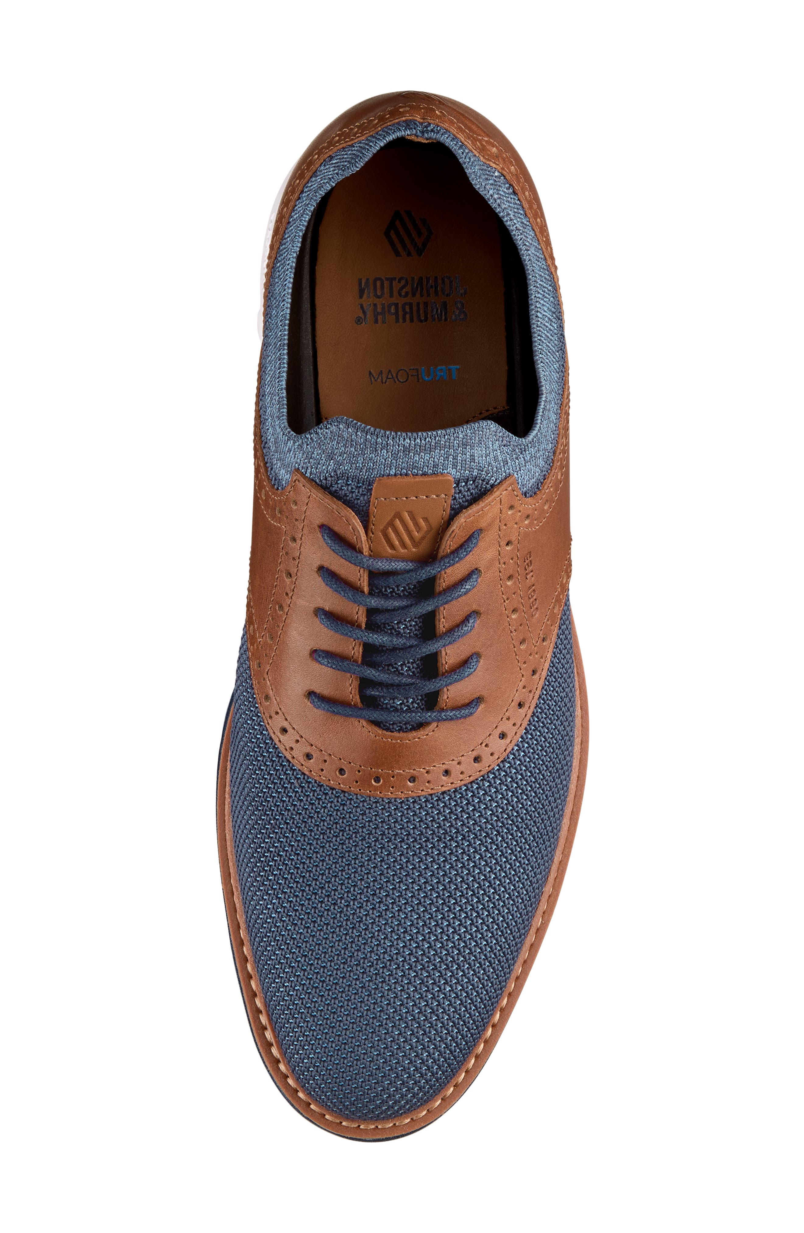 Braxton Knit Saddle Shoe, Alternate, color, NAVY KNIT/ COGNAC FULL GRAIN
