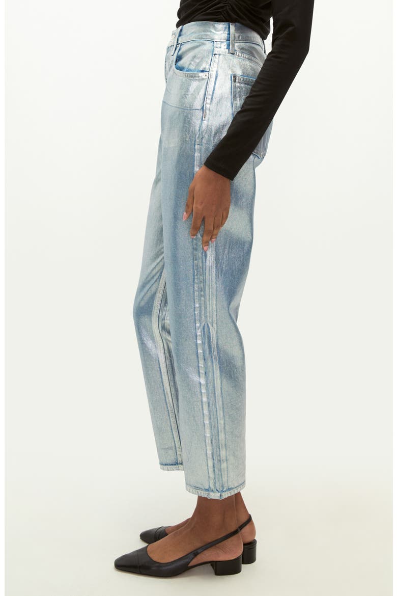 Daniela Metallic High Waist Ankle Straight Leg Jeans, Alternate, color, SILVERWOOD SHINE