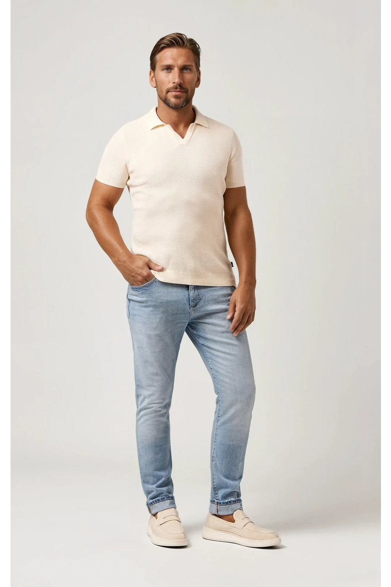 Pique Knit Johnny Collar Polo, Main, color, Light Beige