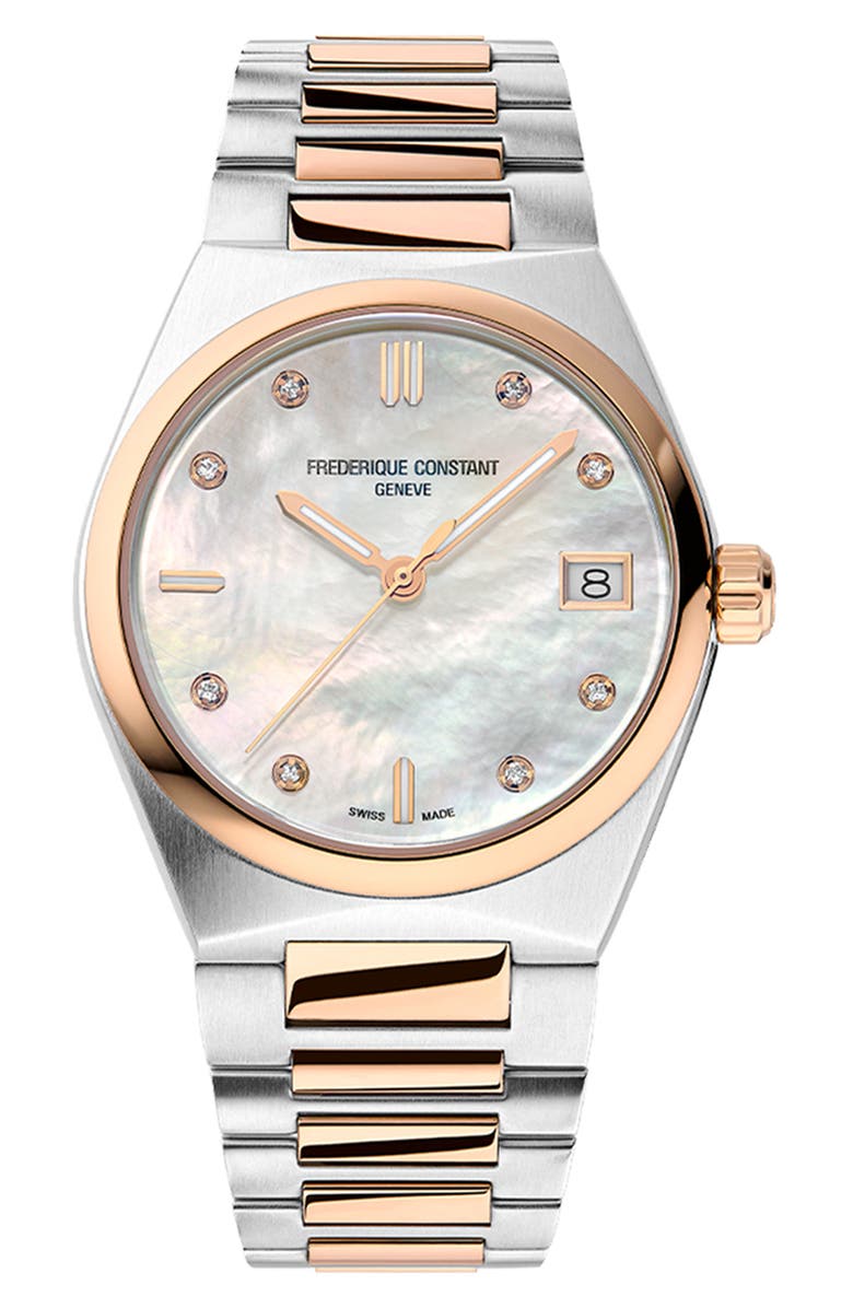 FREDERIQUE CONSTANT Highlife Diamond & Mother-of-Pearl Two-Tone Bracelet Watch, 31mm, Main, color, Two-Tone/ Pearl