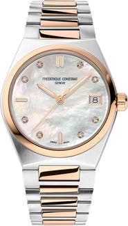 FREDERIQUE CONSTANT Highlife Diamond & Mother-of-Pearl Two-Tone Bracelet Watch, 31mm