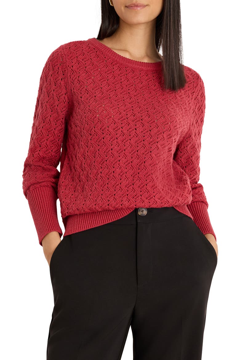Sterling Shimmer Pointelle Stitch Sweater, Main, color, RED MAPLE