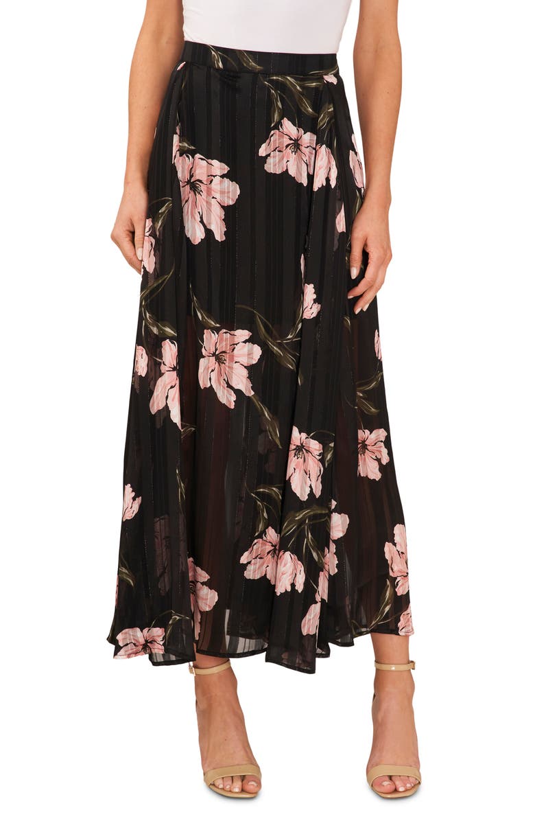 CeCe Floral Pleated Midi Skirt, Main, color,