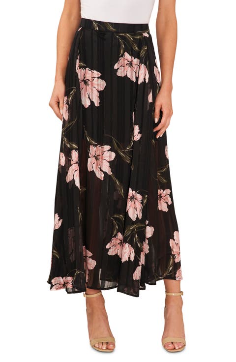 Floral Pleated Midi Skirt