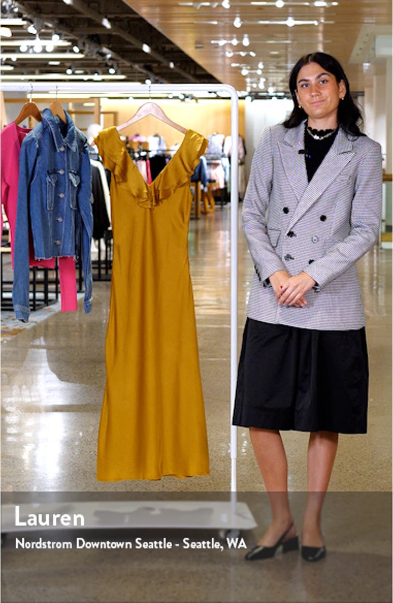 Lida Ruffle Cap Sleeve Satin Midi Dress, sales video thumbnail