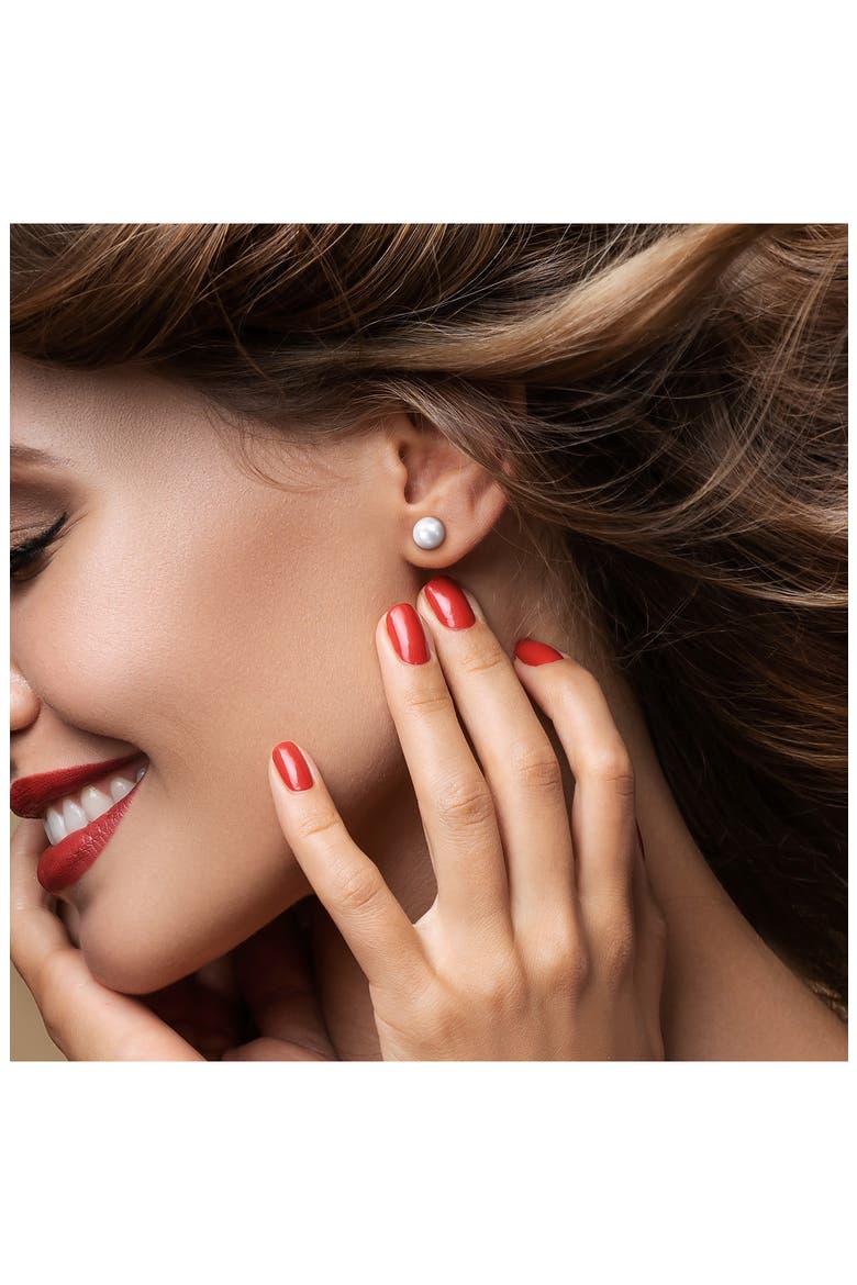 14K White Gold Cultured Pearl Stud Earrings, Alternate, color, SILVER