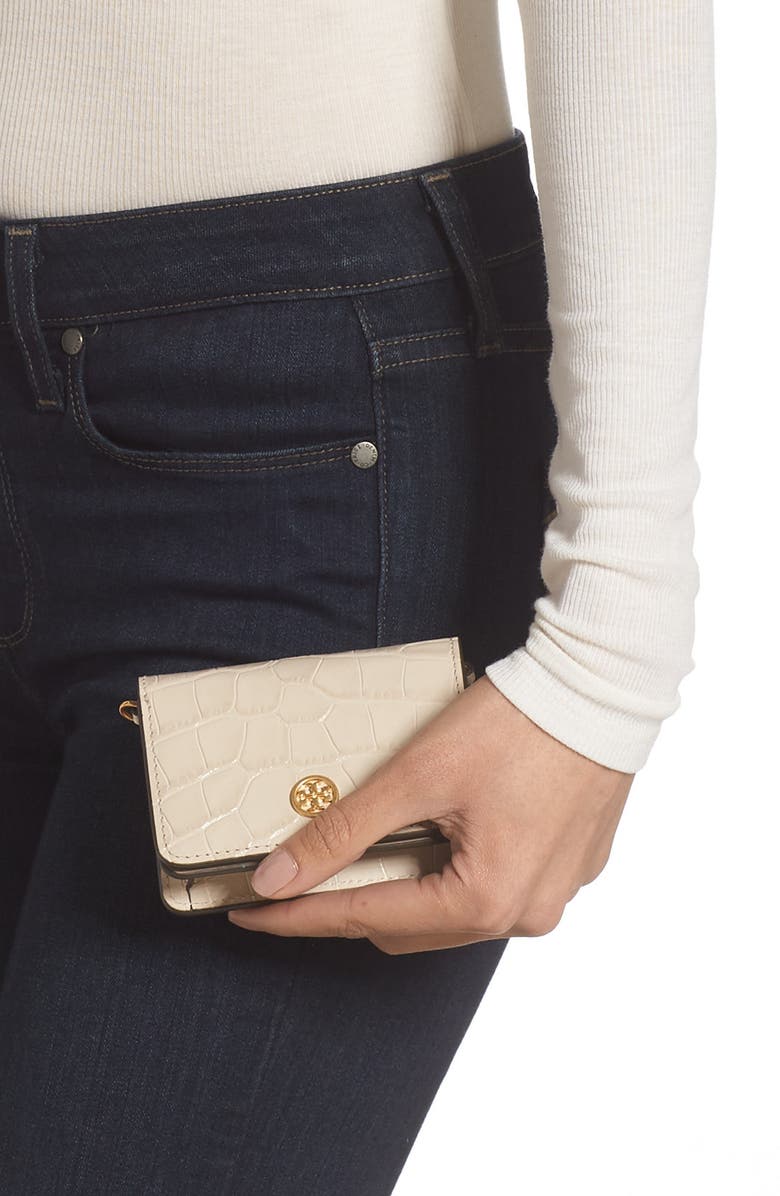 Tory Burch Nano Walker Leather Wallet on a Chain, Alternate, color, 