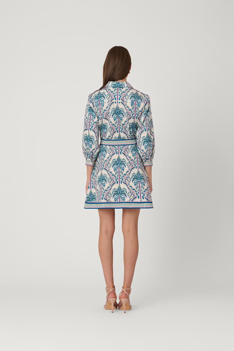 Balinese Palm Print Vesey Dress, Alternate, color, Ivory/Blue Multi