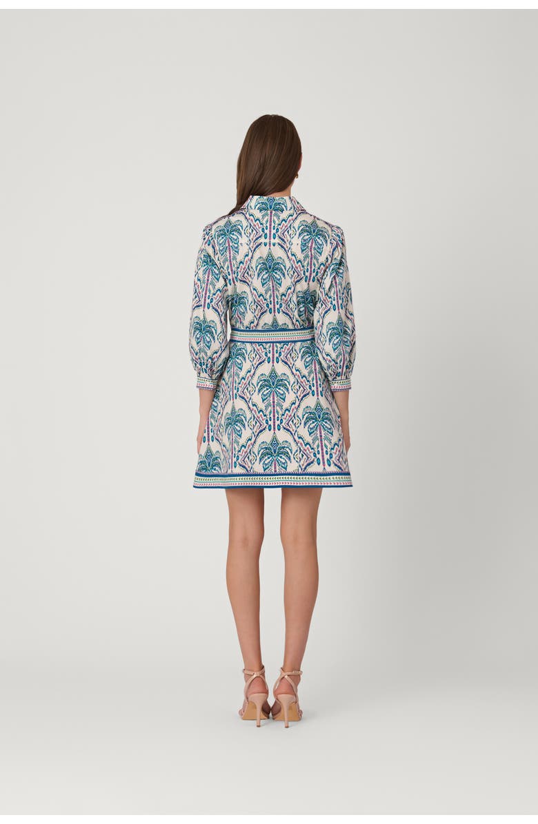 Shoshanna Balinese Palm Print Vesey Dress, Alternate, color, Ivory/Blue Multi